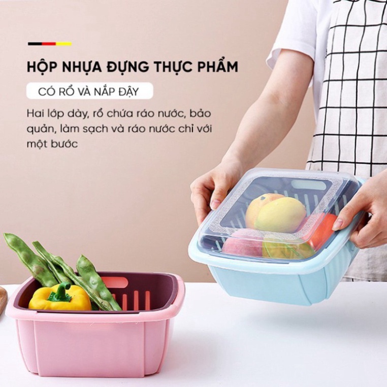 Bộ Rổ Nhựa Kèm Chậu Có Nắp Đậy Hình Vuông Siêu Tiện Dụng | (TT65)