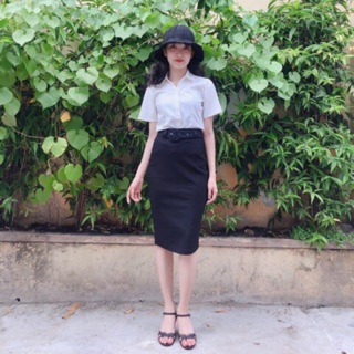 Áo sơ mi nữ form ôm tay ngắn vải kate màu trắng