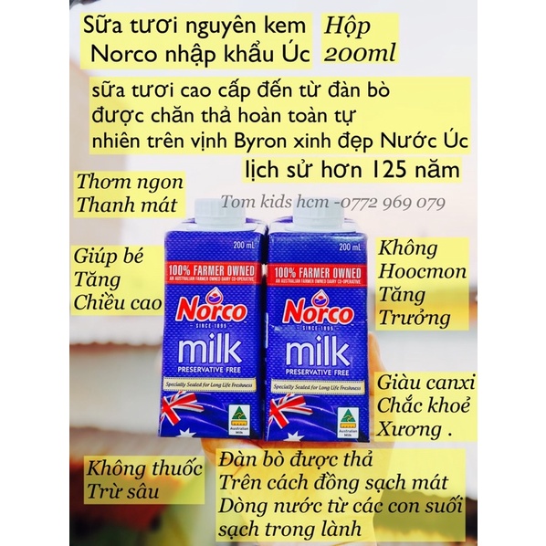 Sữa Tươi Nguyên Kem Hữu Cơ Norco Úc Hộp 200ML Date 9/2022