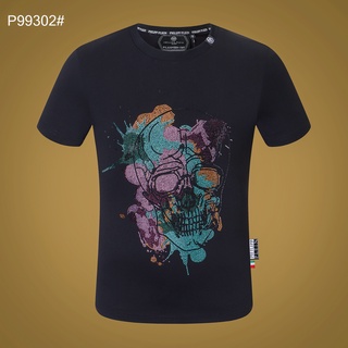 Áo Thun Tay Ngắn Cổ Tròn In Hình Đầu Lâu Và Chữ Philipp-Plein Thời Trang Mùa Hè Cho Nam