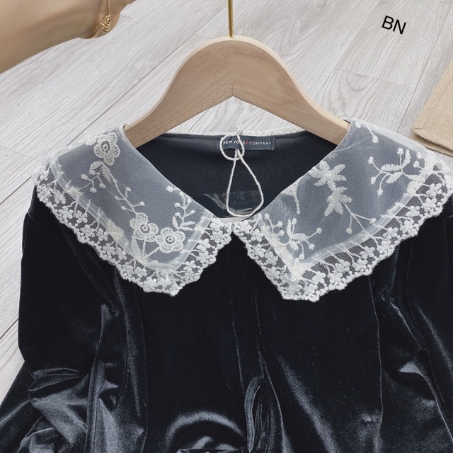 Áo peplum nhung cổ ren dài tay hàng quảng châu