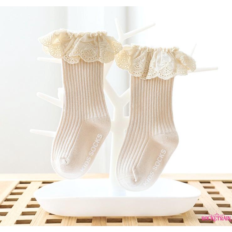 ✫Wv☾Vớ Ren Chống Trượt Có Keo Dán Dành Cho Bé Gái