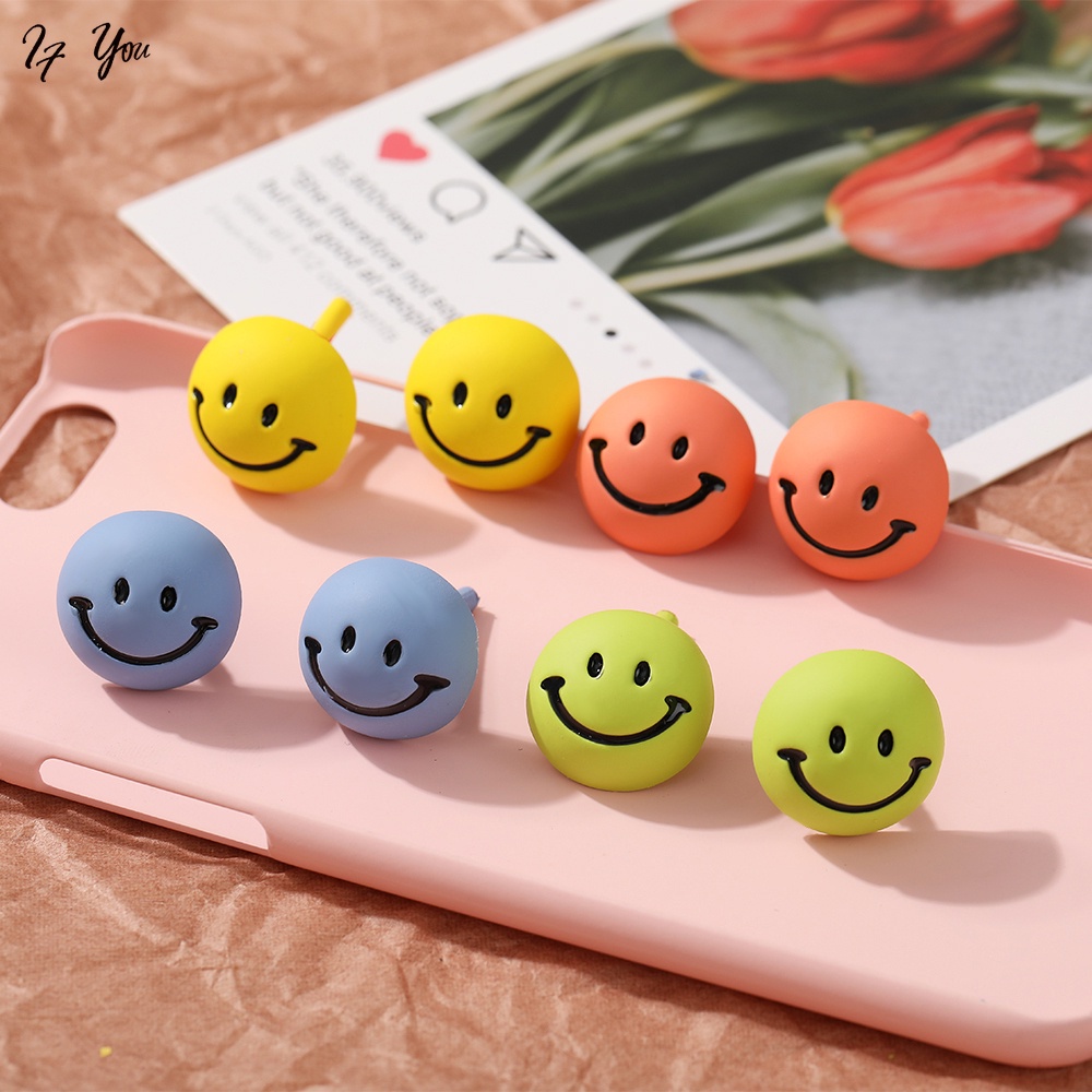 Đôi khuyên tai AY dạng xỏ hình học họa tiết mặt cười màu sắc macaron thời trang Hàn Quốc