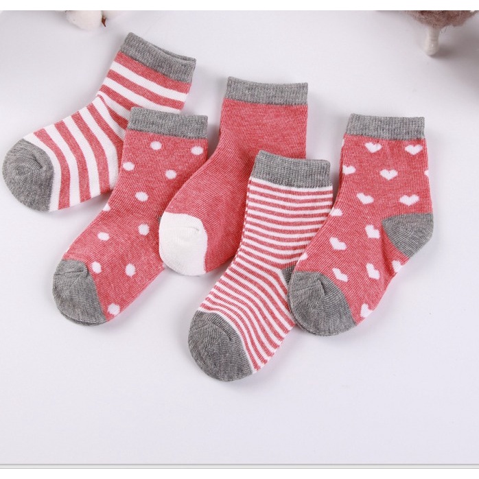 Set 5 Đôi Vớ Cotton Mềm Mại Họa Tiết Sọc / Chấm Bi Thoáng Khí Thời Trang Xuân Thu Cho Bé 0-6 Tuổi