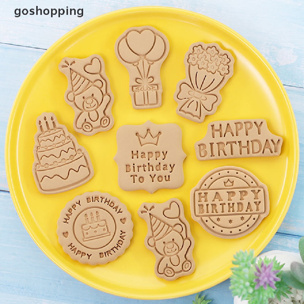 Set 8 Khuôn Nhựa Làm Bánh Quy Chủ Đề Sinh Nhật 3D