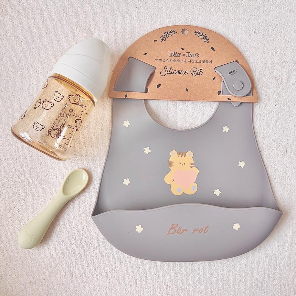 Yếm ăn dặm silicon có máng hứng chính hãng Bar-rot siêu xịn, siêu xinh cho bé