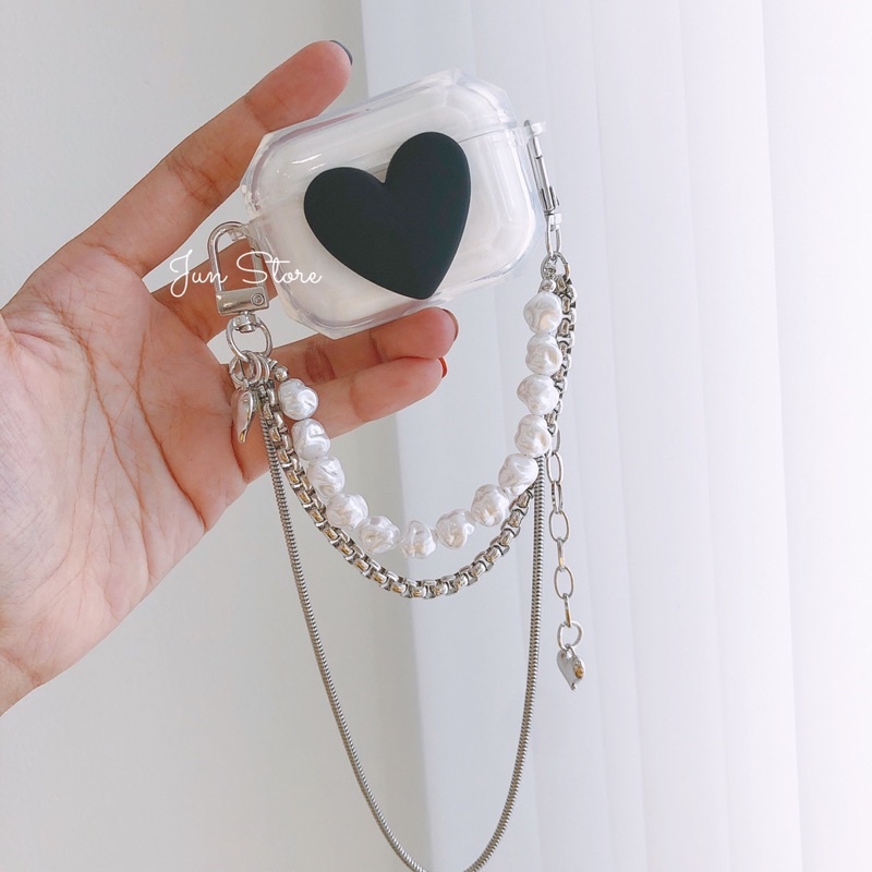 Ốp tai nghe silicon trái tim đủ dòng máy kèm móc