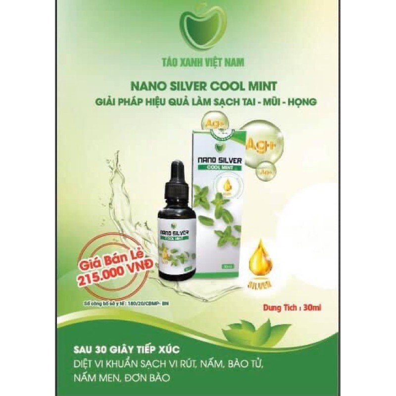 [Chính hãng] Nano bạc làm sạch ❤Tai Mũi Họng❤️Nano Silver Cool Mint 30ml, Mua 2 chai tặng 1 lọ xịt