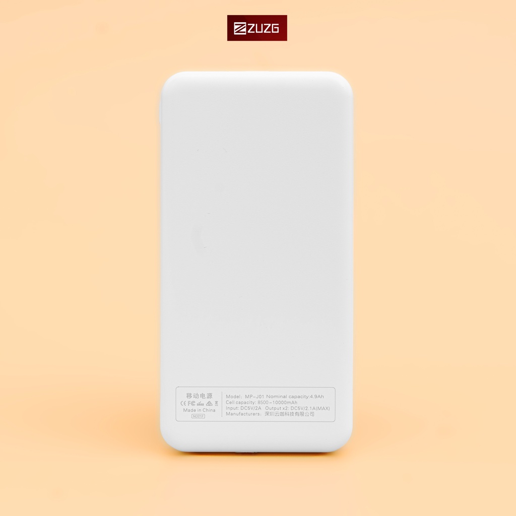 Sạc dự phòng 10000mAH 2 cổng J01 - Z1 Hàng chính hãng ZUZG