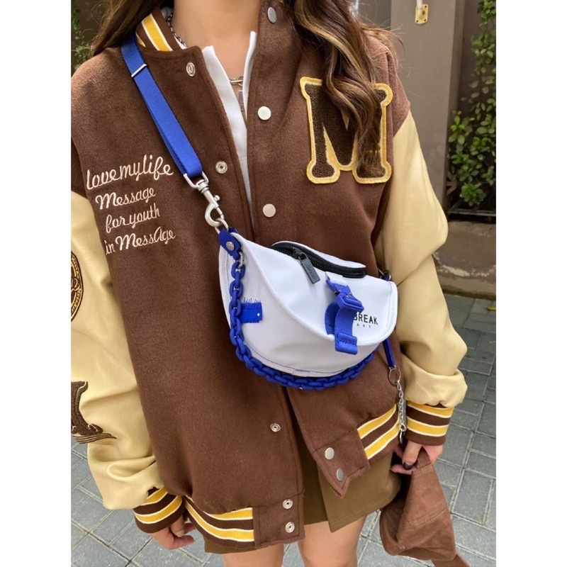 Áo khoác bomber dạ hoa tiết thêu xù - Varsity cổ điển tay da nam nữ