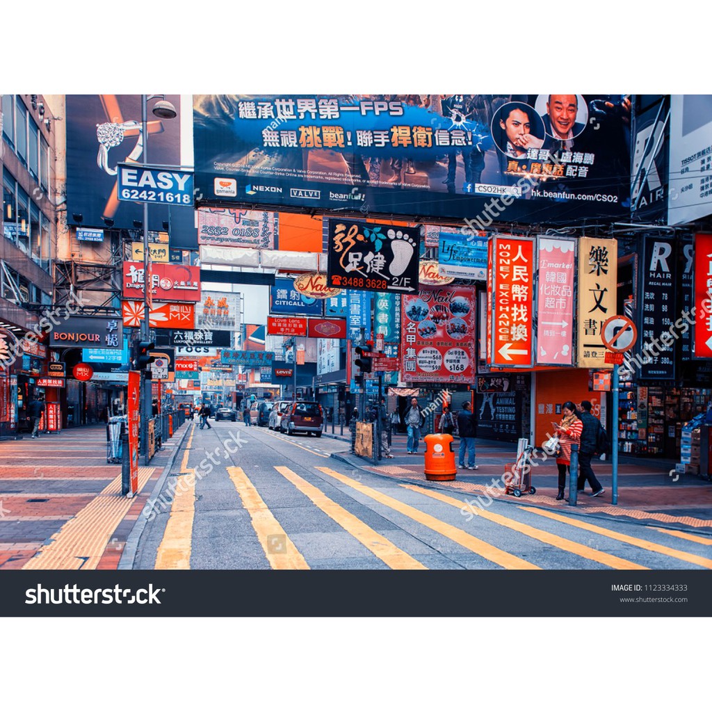 Tranh lụa 3d Hồng Kông Đường Phố Kích Thước 1,5m x 2m HKĐP13