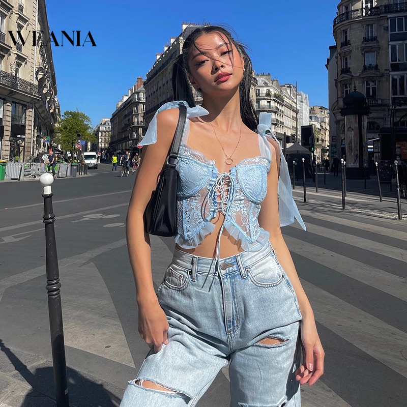 Áo Tank Top Hở Lưng Phối Ren Thiết Kế Mới Chất Lượng Cao