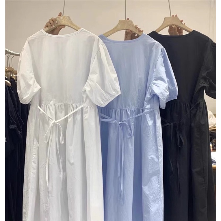 Váy Thô Cổ V Ulzzang Hàng Quảng Châu 🦋 - Đầm vintage Phối Cúc Ảnh Thật Video Shop Tự chụp Lekemqc ❤️