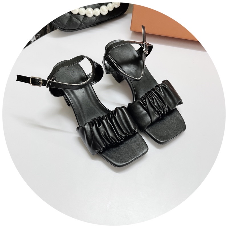 [GIÁ HUỶ DIỆT] Giày sandal cao gót quai nhún gót vuông 7p mẫu mới -Màu đen