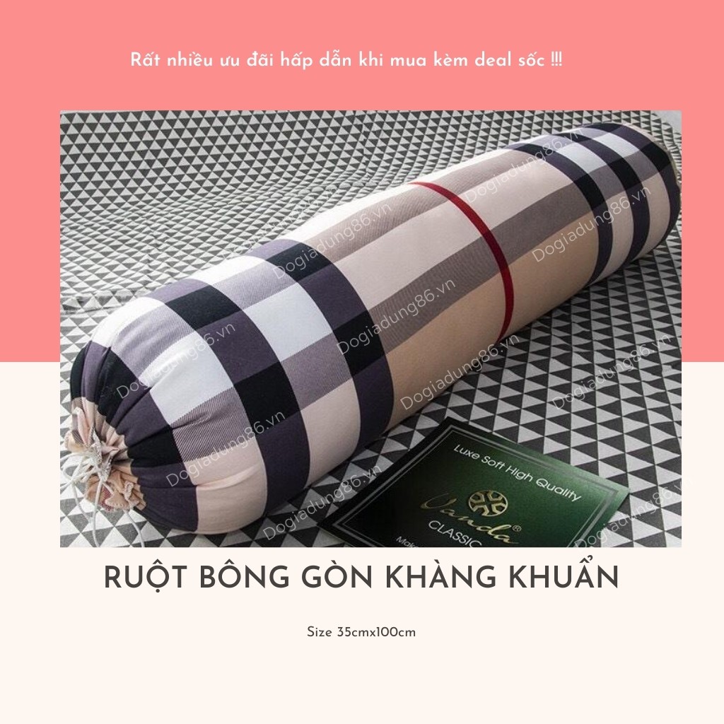 Ruột gối ôm bông gòn tinh khiết VANDA mẫu kẻ BBR Hàng chuẩn kích thước