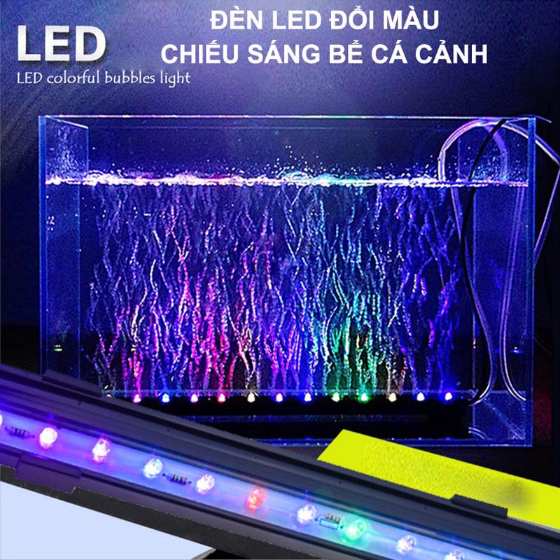 Bộ đèn LED đổi màu bể cá 15cm-25cm-35cm-45cm tùy chọn có đầu sủi bọt khí kèm máy tạo khí oxy cho bể cá