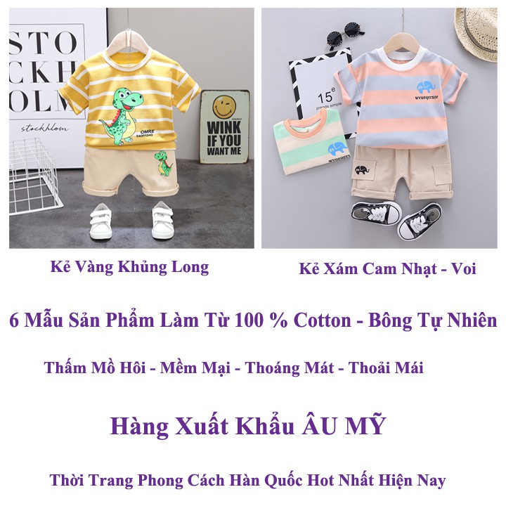 Bộ quần áo bé trai bé gái HUQIQI cho bé từ 1 đến 8 tuổi chất cotton hàn quốc siêu mềm thoáng khí hàng xuất khẩu âu mỹ