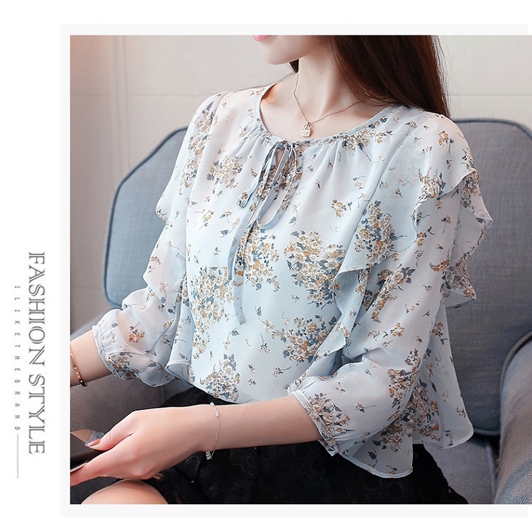 New  Korean Woman Chiffon Shirt Female Summer Long Sleeve V-neck Shirt Temperament Floral Shirt | BigBuy360 - bigbuy360.vn