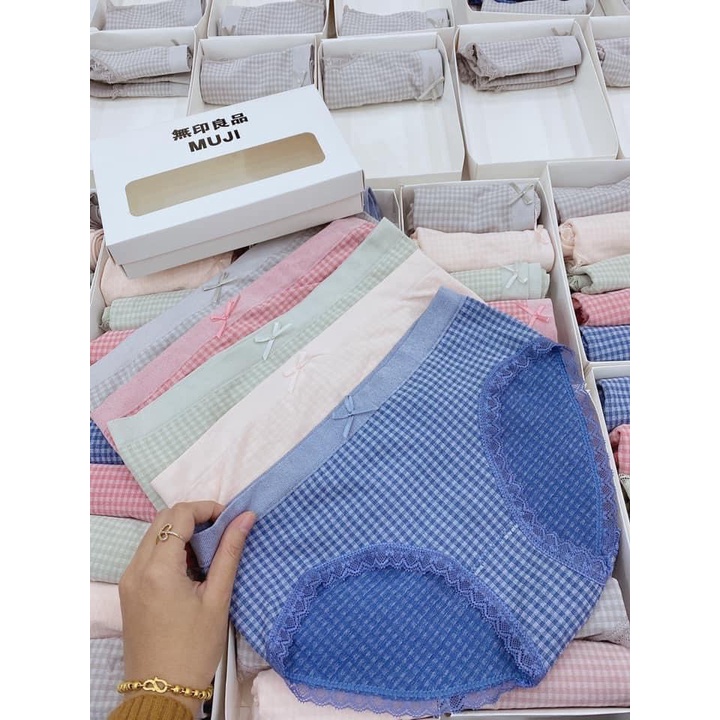 Quần chip nữ , Quần Lót Nữ Cotton Dệt Kim Hoạ Tiết Karo Mềm Mại Thấm Hút Tốt