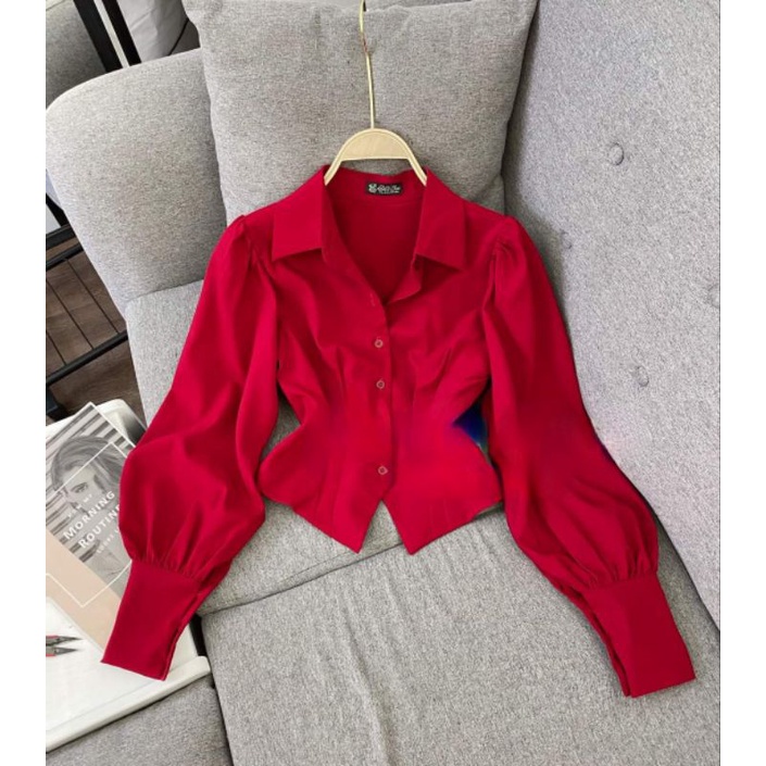 Áo sơmi tay phồng vạt chéo mã 2407