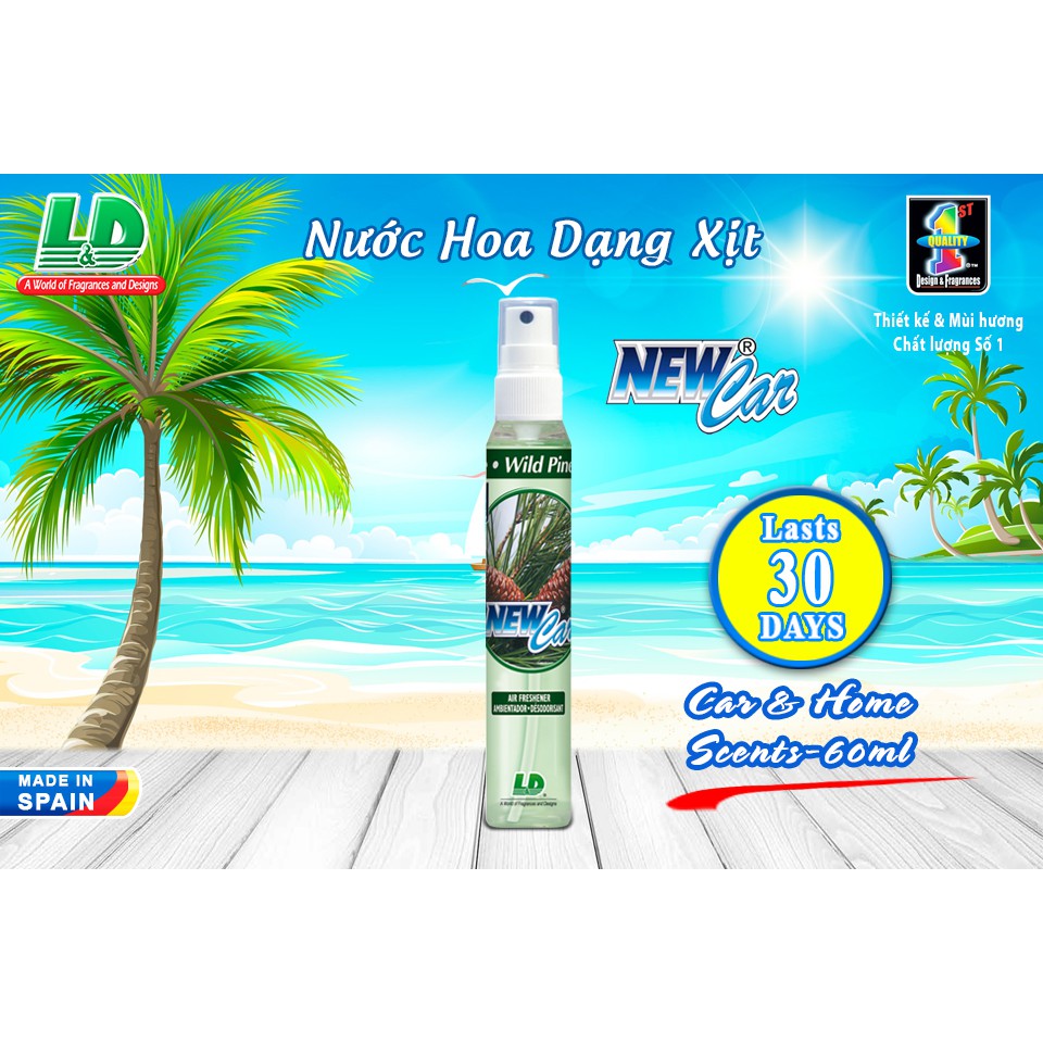 [Mã BMBAU50 giảm 10% đơn 99k] Nước Hoa Ô Tô Dạng Xịt L&amp;D New Car Wind Pine 60ml Nhập Khẩu Chính Hãng