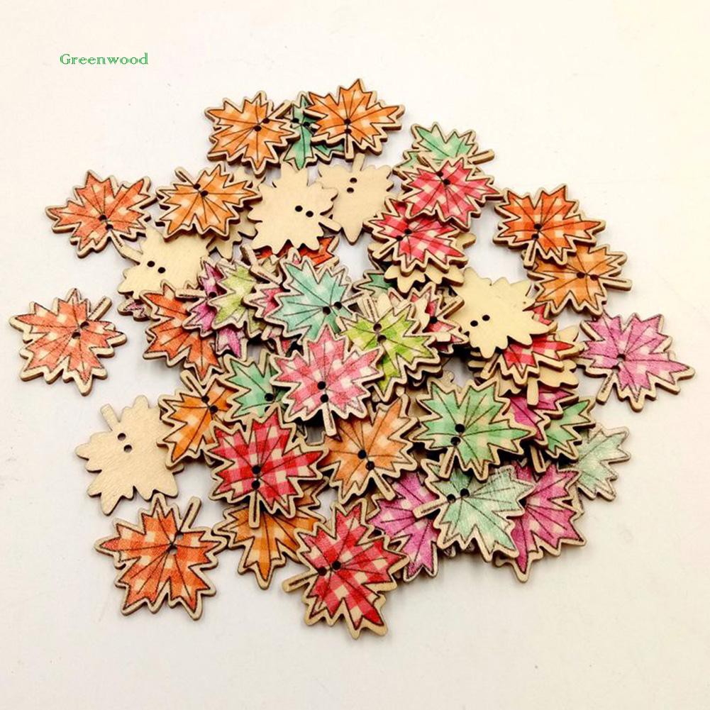 Set 50 nút gỗ làm đồ thủ công may vá DIY hình lá phong