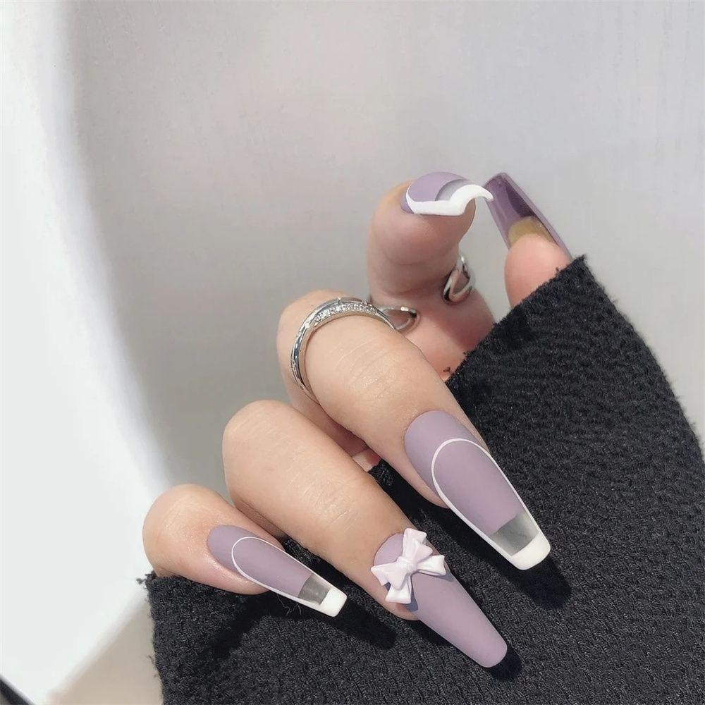 MIHAN1 Hộp 24 Móng Tay Giả Toàn Diện Phong Cách Pháp