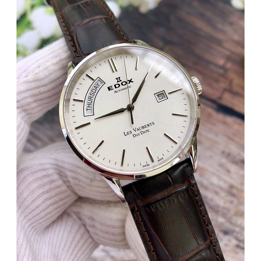 (Hết hàng) Đồng hồ nam Thụy Sĩ Edox chính hãng 100% máy cơ, dây da