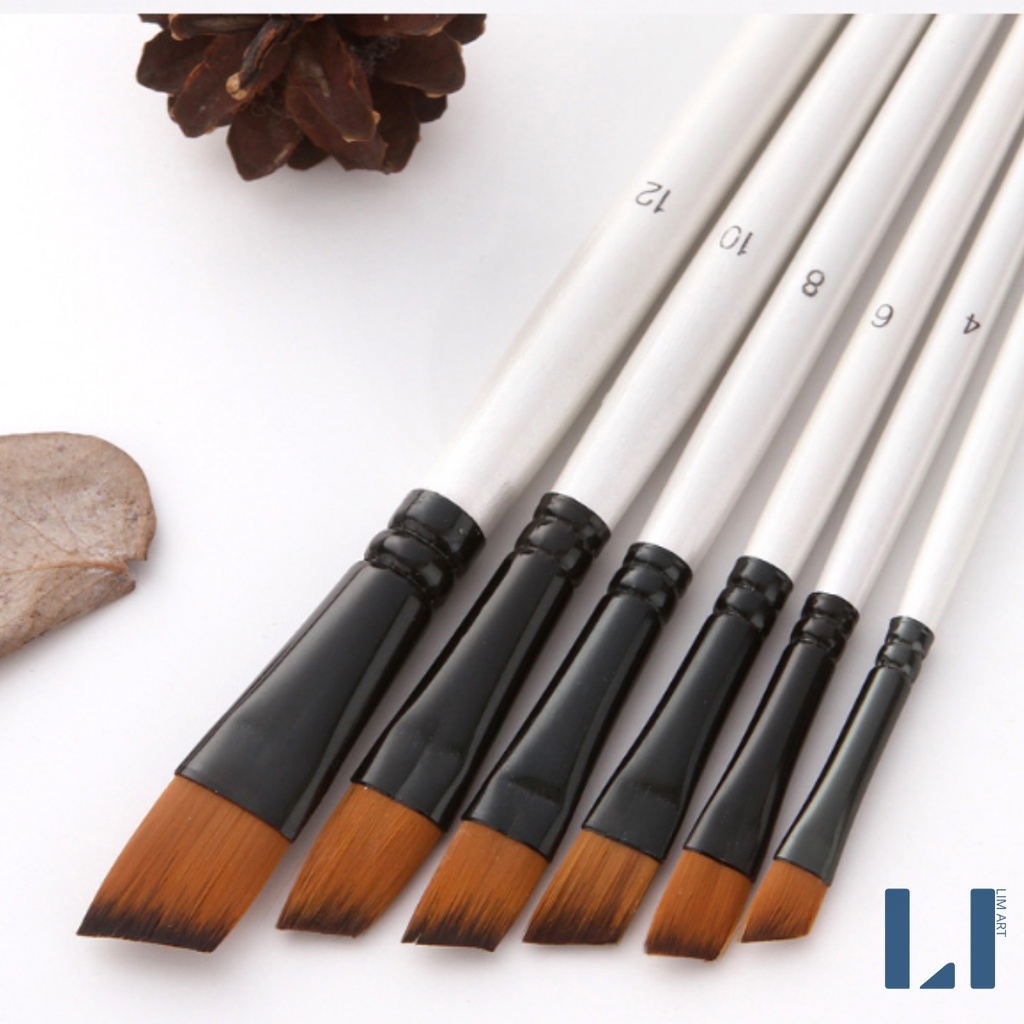 Bộ 6 cọ vẽ gỗ lông mềm cao cấp màu trắng ngọc trai LIM Art