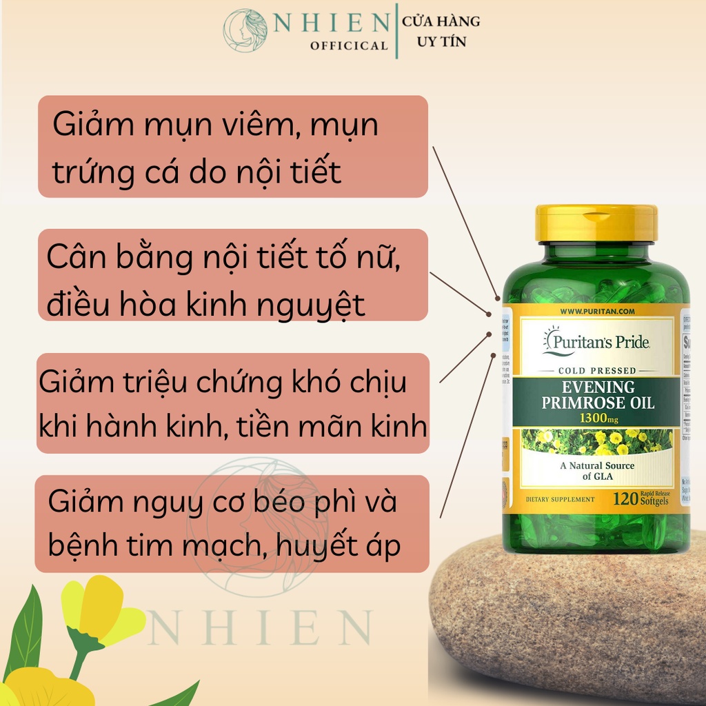 Viên uống nội tiết tố nữ dầu hoa anh thảo giảm mụn nội tiết, cân bằng nội tiết Puritan's Pride 120 viên