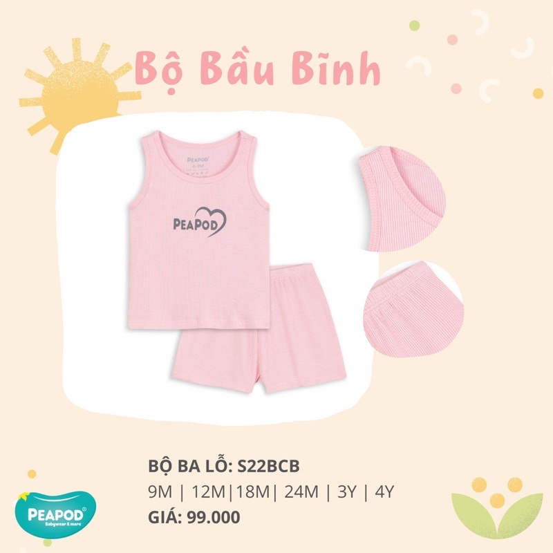 Bộ ba lỗ Peapod chính hãng size 9m->4y