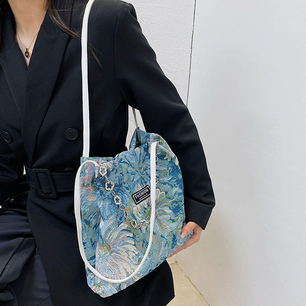 NIUYOU Túi Xách Canvas Họa Tiết Tranh Sơn Dầu Thời Trang Cho Nữ