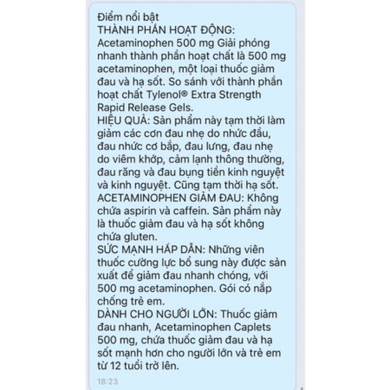 Viên Acetaminophen Caplets Up & Up 500mg 225 viên Mỹ