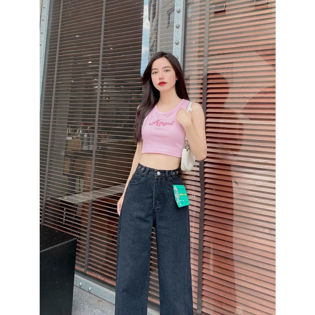 Quần jean nữ, quần bò ống rộng, cạp cao màu đen cá tính QD003 - K.A Jeans