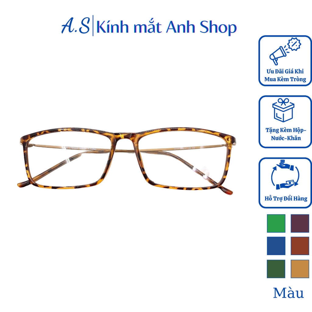Kính vuông gọng tăm thanh mảnh chất liệu nhựa kết hợp kim loại 2214