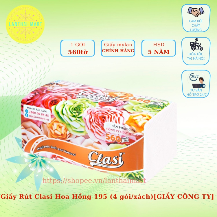 COMBO 4 GÓI Giấy Rút Clasi Hoa Hồng 195 (4 gói/xách)