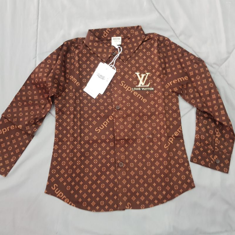 Áo Sơ Mi Cotton Tay Dài In Họa Tiết Lv SUPREME Trẻ Trung Hợp Thời Trang Cho Nam