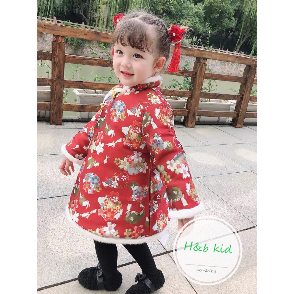 váy cổ tàu gấm vân hoa nổi hãng h&b be mine cực sang cho bé gái 10-22kg