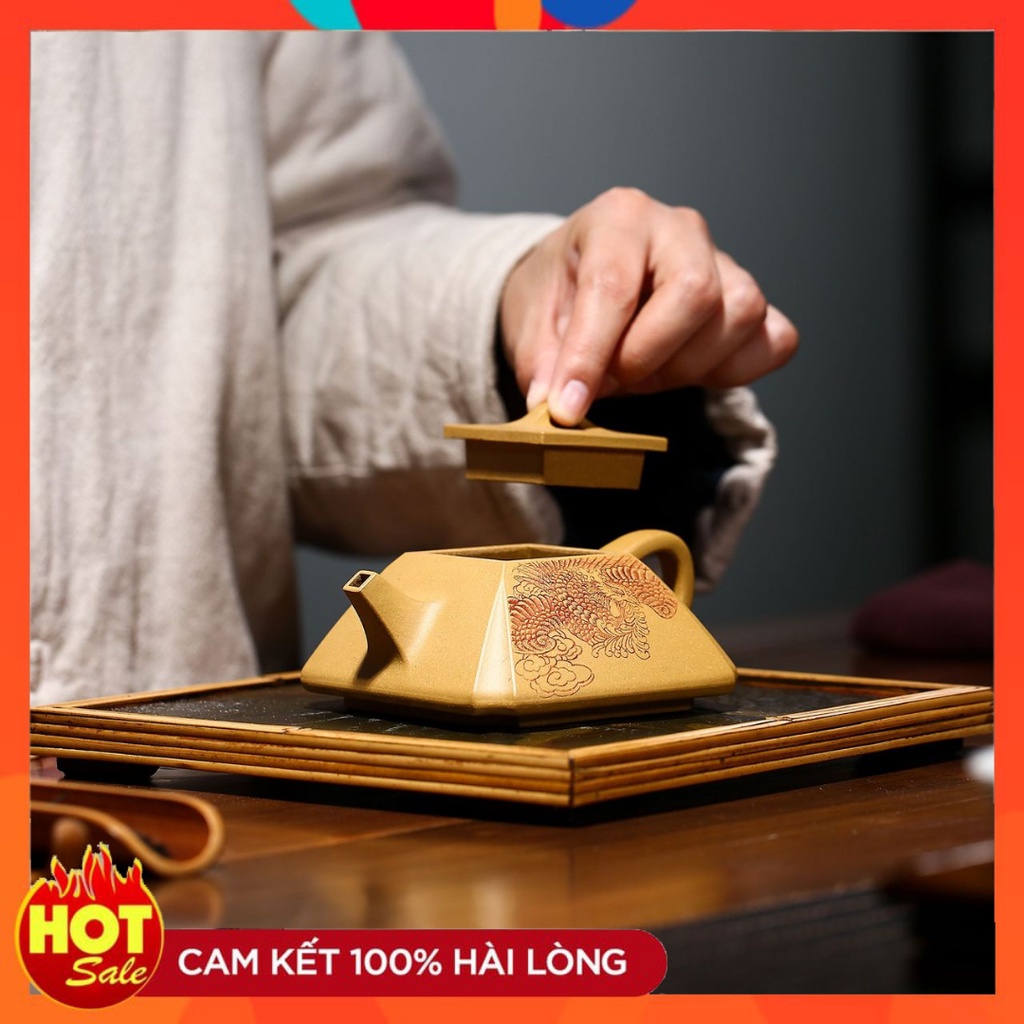 Ấm trà tử sa tứ phương thạch biều