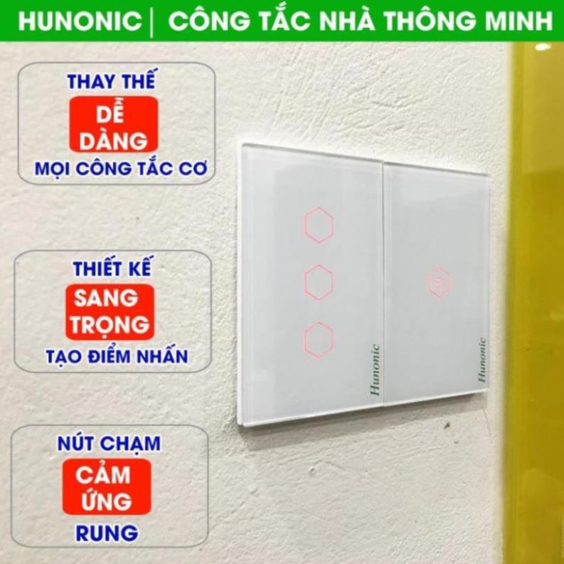 Công tắc cảm ứng Hunonic Datic 3 Nút kết nối Wifi điều khiển mọi thiết bị từ xa qua điện thoại, 2 màu trắng và đen