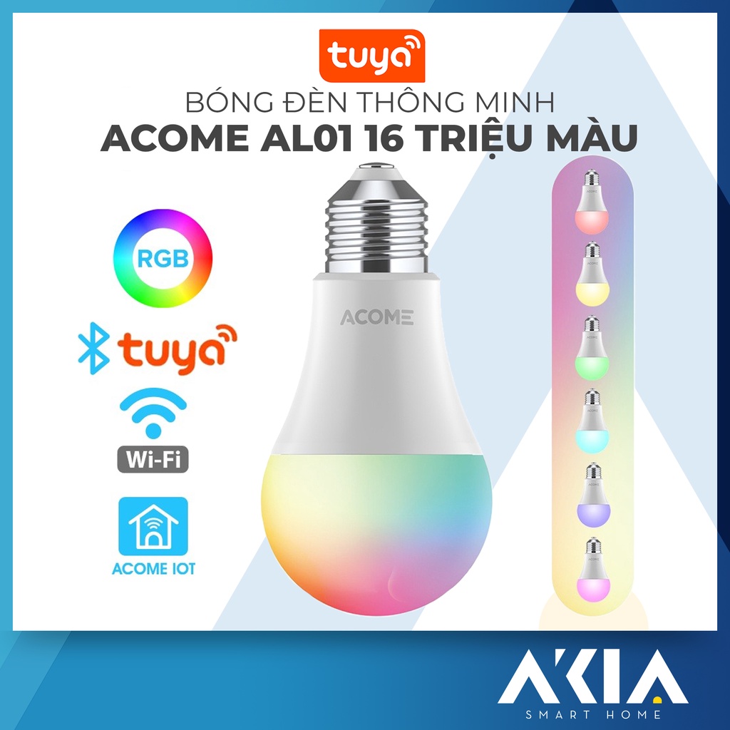Bóng đèn thông minh Tuya Acome AL01 độ bền cao, 16 triệu màu chuôi E27, điều khiển bật tắt qua app smart life