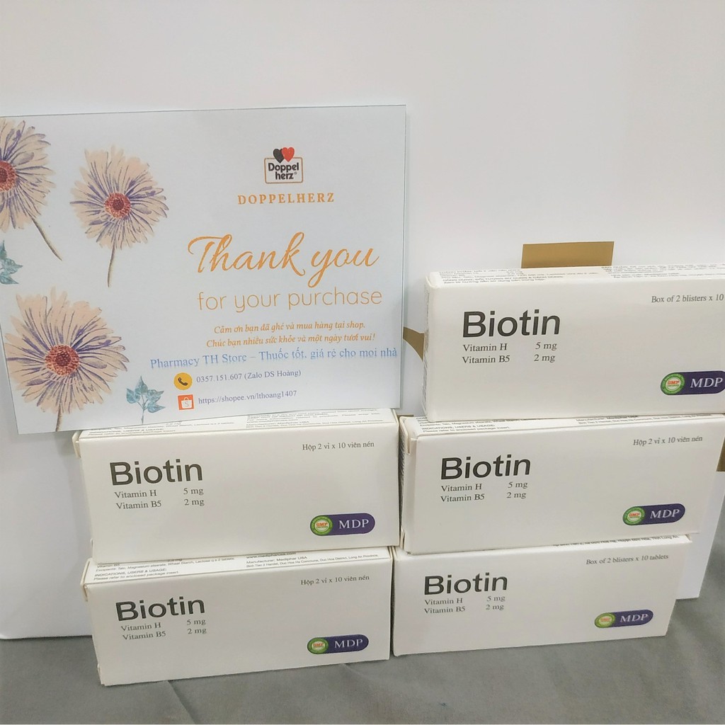 Biotin 5 mg 2 trong 1 - Kết vợp giữa Biotin và Vitamin B5 - Hộp 20 viên - Giúp đẹp da, khỏe tóc móng - Pharmacy TH Store