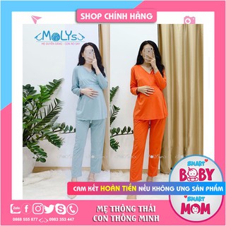 bộ bầu mặc nhà dài tay mặc sau sinh cổ vạt chéo tôn dáng vạch cho con ti tiện lợi chất cotton thấm hút mồ hôi Mb9001