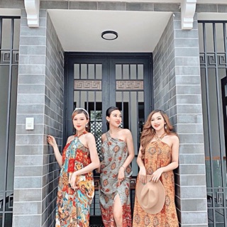 Bán sỉ váy maxi thổ cẩm cổ yếm