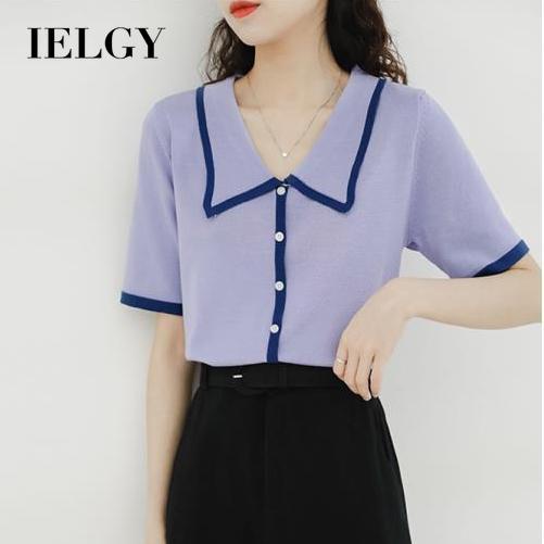 Áo sweater Dệt Kim Mỏng Tay Ngắn Dáng Rộng Màu Sắc Tương Phản Thời Trang Mùa Hè Cho Nữ