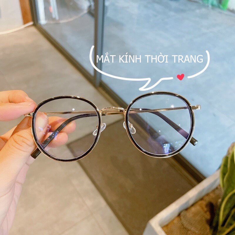 Kính cận thời trang nam nữ mắt tròn kiểu dáng thời trang ulzzang Hàn Quốc, gọng cận kim loại thay được tròng cận 073