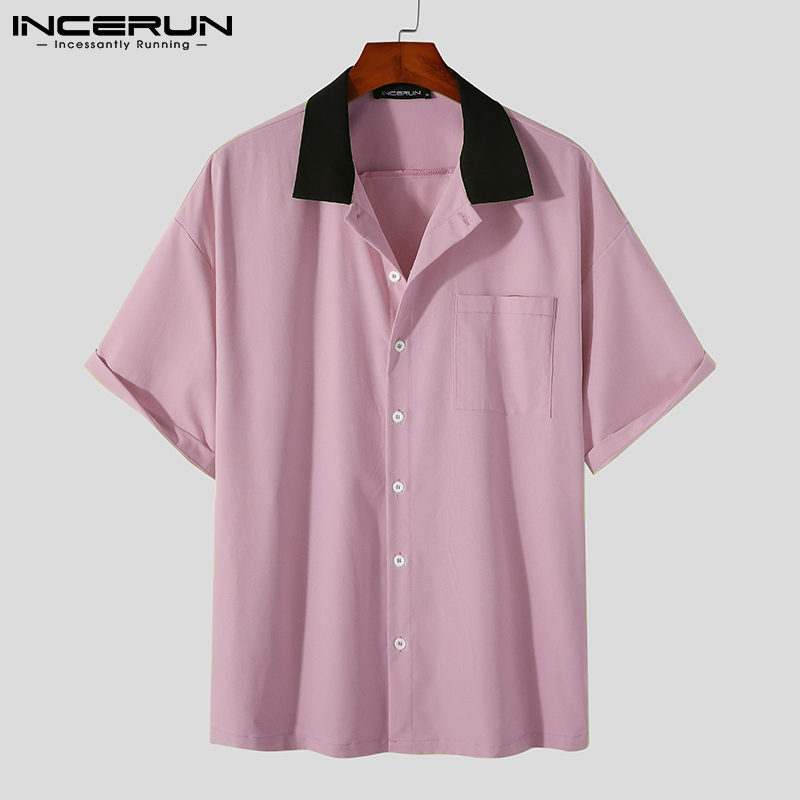 Áo Sơ Mi Incerun Thời Trang Nam Dài Tay Dáng Rộng Gài Nút Kiểu Đường Phố