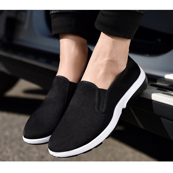 [SIÊU ÊM CHÂN] Giày slip on nam vải trơn SM028 mềm, thoáng mát, đế cao su dẻo đàn hồi tốt, đi nhiều