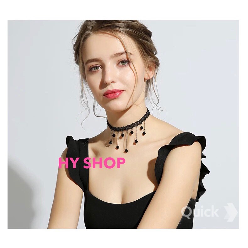 vòng cổ choker tua rua kim đen xinh xắn