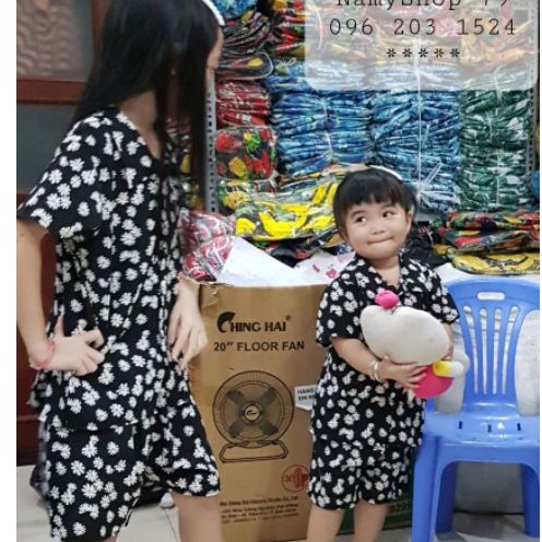 24. Mẫu bông cúc họa mi, Áo sơ mi, Đồ bộ gia đình. vải lụa siêu mát. đủ size 8-100kg (Ảnh Thật)